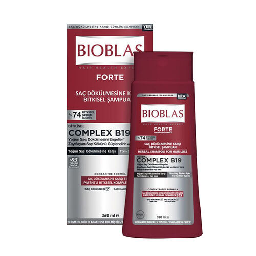Bioblas Forte Complex B19 მცენარეული შამპუნი ინტენსიური თმის ცვენის საწინააღმდეგოდ 360 მლ