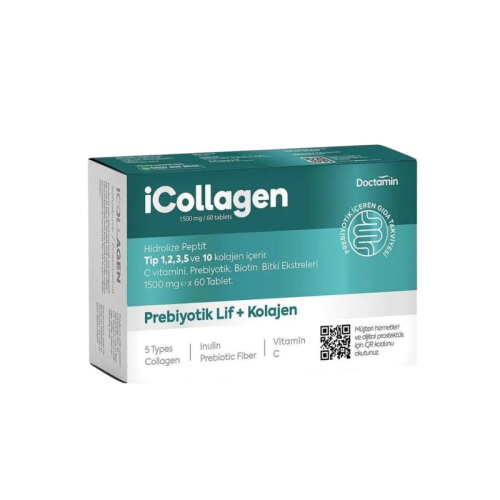 Doctamin İCollagen Hidrolize Kollajen, Prebiyotik Lif ve Bitki Ekstreleri içeren Tablet Takviye Edici Gıda 60 Tablet