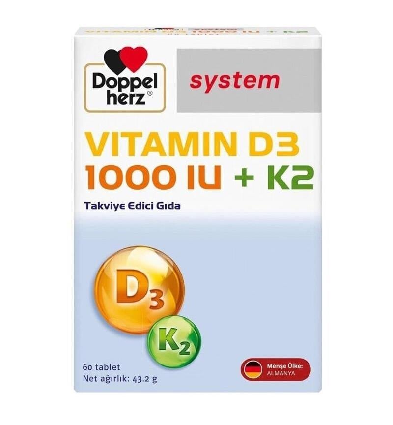 Doppelherz Vitamin D3 1000 IU + K2 60 Tablet
