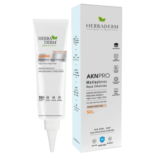 Herbaderm AKN Pro Matlaştırıcı Emülsiyon Spf 50 40 ml - Orta Ton