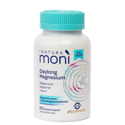 Inatura Moni Daylong Magnesium Bisglisinat, Sitrat, B6, Piperin 60 Vegan Kapsül