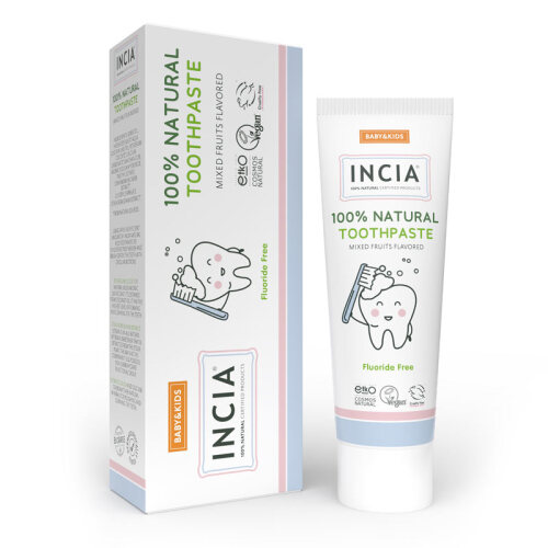 Incia Doğal Diş Macunu Bebek ve Çocuk Karışık Meyve Aromalı Florürsüz 50 ml