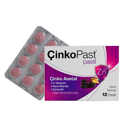 ÇinkoPast C Vitamini Zencefil Karamürver İçeren Takviye Edici Gıda 12 Pastil