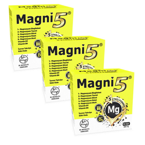 Magni5 Magnezyum Vitamin D3 B6 İçeren Takviye Edici Gıda 3x90 Kapsül