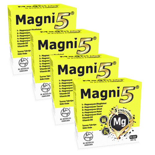 Magni5 Magnezyum Vitamin D3 B6 İçeren Takviye Edici Gıda 4x90 Kapsül