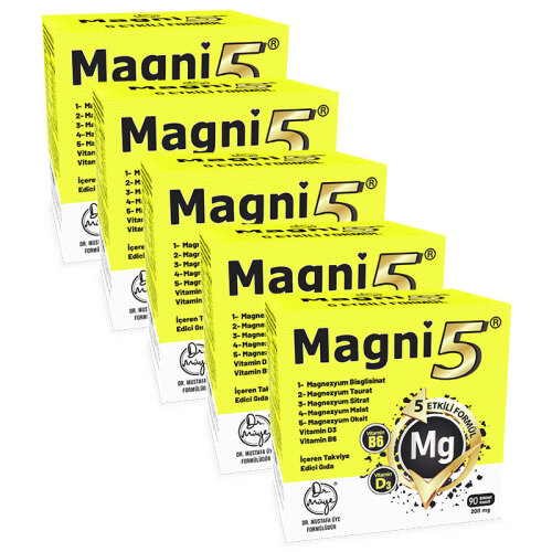 Magni5 Magnezyum Vitamin D3 B6 İçeren Takviye Edici Gıda 5x90 Kapsül