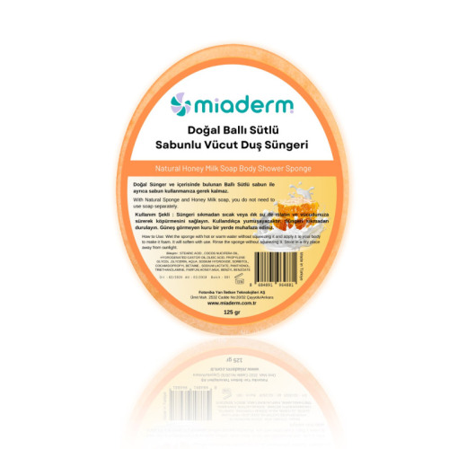 Miaderm Doğal Ballı Sütlü Sabunlu Duş Süngeri 125gr