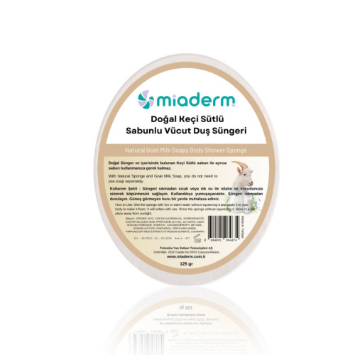 Miaderm Doğal Keçi Sütlü Sabunlu Duş Süngeri 125gr