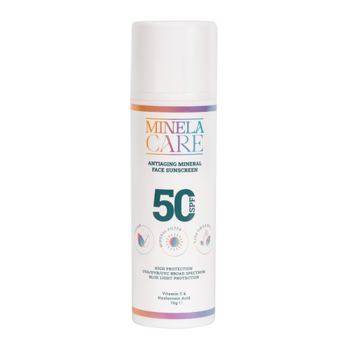 Minela Care Yaşlanma Karşıtı Organik Mineral Filtreli Yüz Güneş Kremi SPF50+ 70 gr