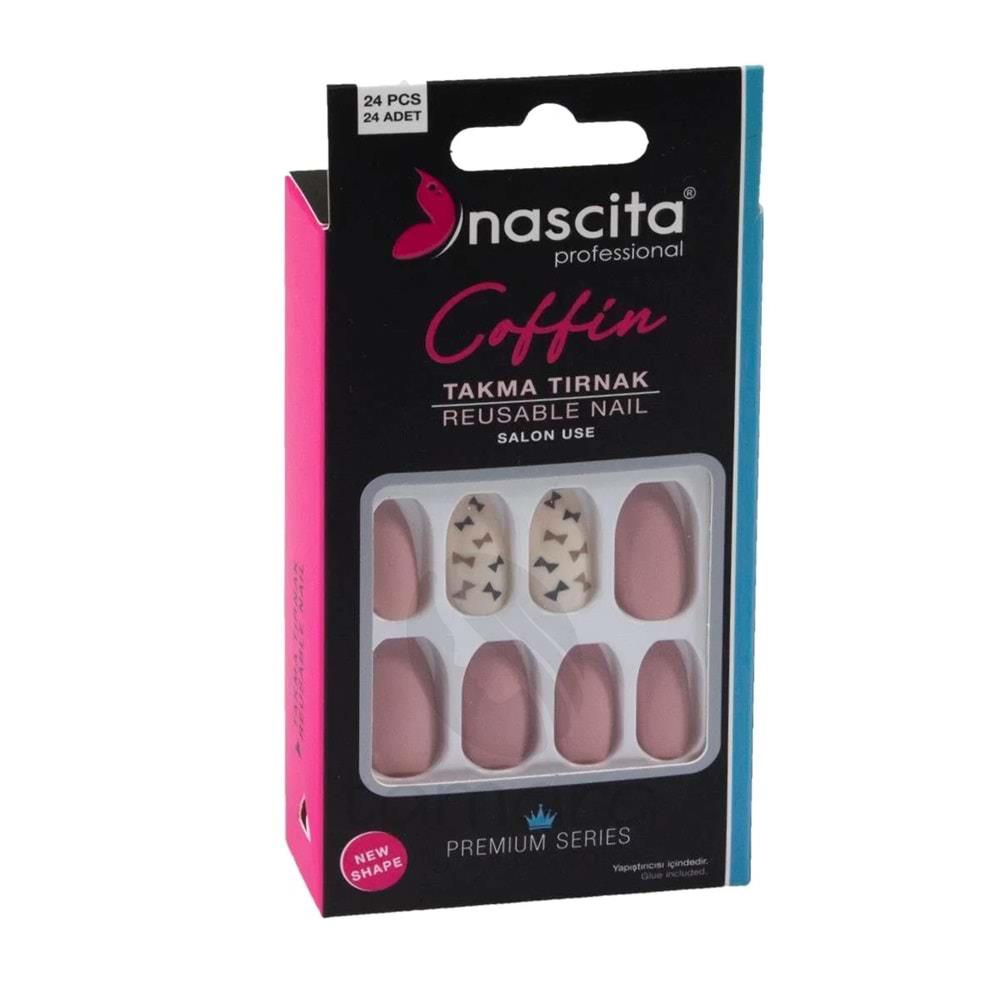  NASNAIL00145 24 LÜ RENKLİ TAKMA TIRNAK TABUTU