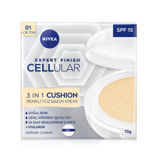 Nivea Expert Finish Cellular 3in1 Spf 15 Cushion Renkli Yüz Kremi 15 gr Açık Ton