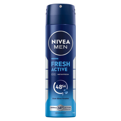 Nivea Men Erkek Sprey Deodorant Fresh Active 150 ml - Ter Kokusuna Karşı 48 Saat Koruma, Uzun Süre Ferahlık