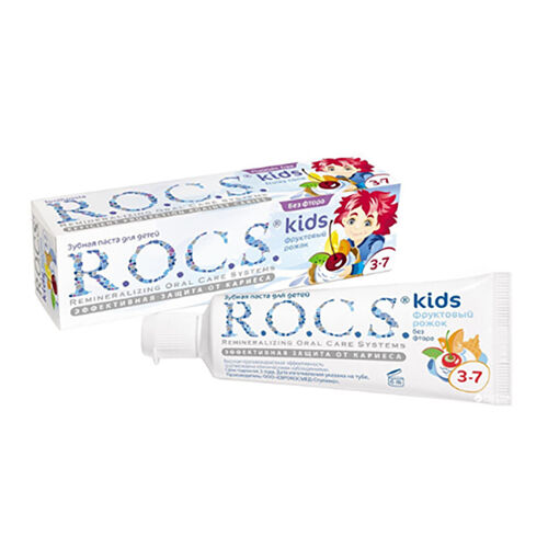 ROCS Kids 3–7 Jahre Fruchtige Kinderzahnpasta (Fruchtkegel), 35 ml.