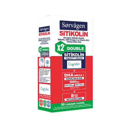 Sorvagen Smart Double Sitikolin DHA Omega 3 ve B12 30 Kapsül