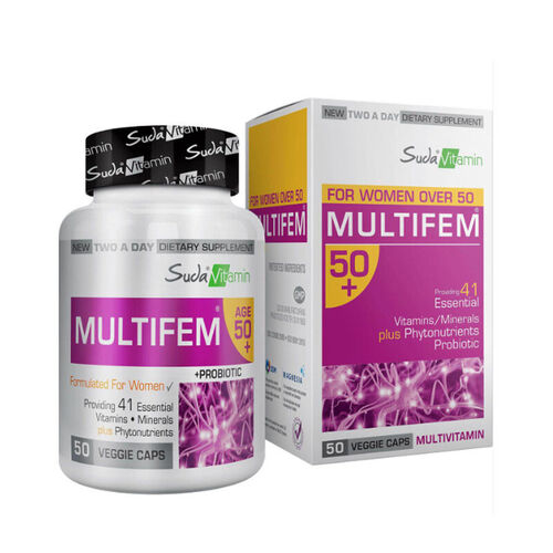 Vitamin Multifem 50+ ქალთა მულტივიტამინი 50 მცენარეული კაფსულა წყალში