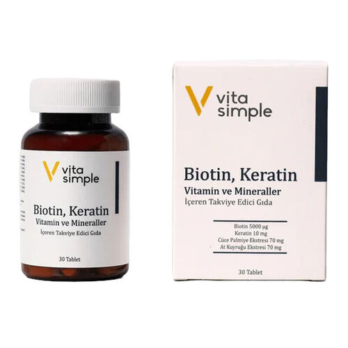 Vita Simple Biotin,Keratin,Vitamin ve Mineraller Takviye Edici Gıda 30 Tablet