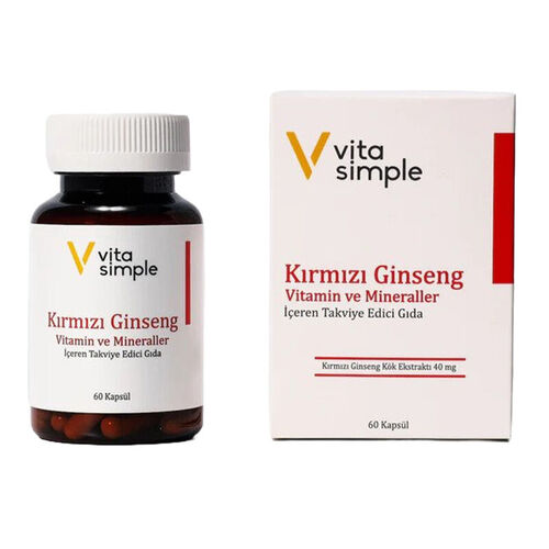 Vita Simple Kırmızı Ginseng Vitamin ve Mineraller İçeren Takviye Edici Gıda 60 Kapsül