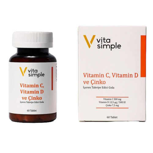 Vita Simple Vitamin C, D ve Çinko İçeren Takviye Edici Gıda 60 Tablet