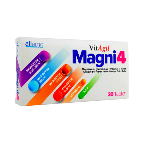 Vitagil Magni4 Magnezyum Vitamin D3 P5P İçeren Takviye Edici Gıda 30 Tablet