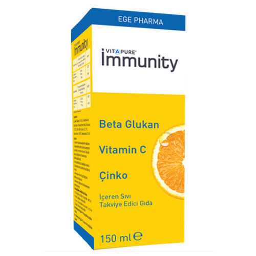 Vitapure Immunity Beta Glukan C Vitamini Çinko İçeren Takviye Edici Gıda 150ml